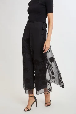 Elie Tahari Bottoms-Floral Satin Burnout Overlay Pant