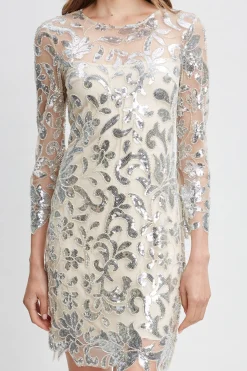 Elie Tahari Dresses & Jumpsuits-Floral Sequin Long Sleeve Dress