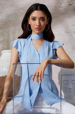 Elie Tahari Tops & Sweaters-Flutter Sleeve Tie Shirt