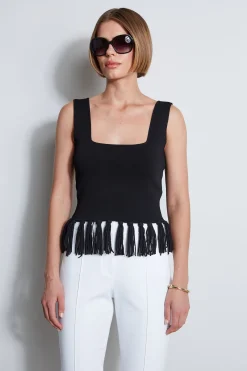 Elie Tahari Tops & Sweaters-Fringe Hem Knit Top