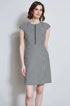 Elie Tahari Dresses & Jumpsuits|Short Sleeve Dresses-Gingham Fit & Flare Dress
