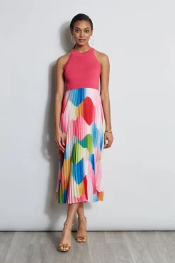 Elie Tahari Dresses & Jumpsuits|Midi Dresses-Halter Pleated Print Midi Dress
