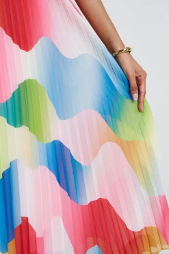 Elie Tahari Dresses & Jumpsuits|Midi Dresses-Halter Pleated Print Midi Dress