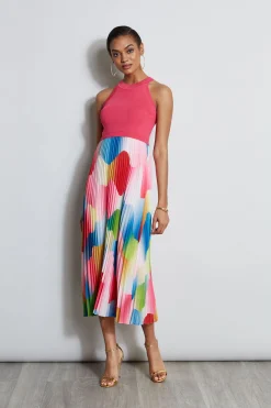 Elie Tahari Dresses & Jumpsuits|Midi Dresses-Halter Pleated Print Midi Dress