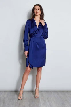 Elie Tahari Dresses & Jumpsuits|Short Sleeve Dresses-Long Sleeve Satin Wrap Dress