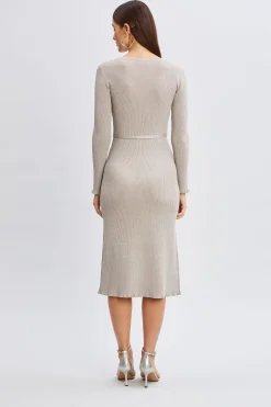 Elie Tahari Dresses & Jumpsuits-Metallic Belted Sweater Dress