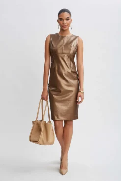 Elie Tahari Dresses & Jumpsuits|Sleeveless Dresses-Metallic Vegan Leather Side Panel Dress