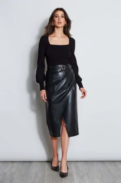 Elie Tahari Bottoms|Suiting-Midi Vegan Leather Wrap Skirt