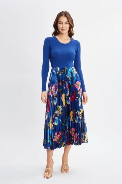 Elie Tahari Dresses & Jumpsuits-Mixed Media Floral Pleated Dress