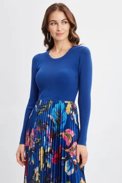 Elie Tahari Dresses & Jumpsuits-Mixed Media Floral Pleated Dress