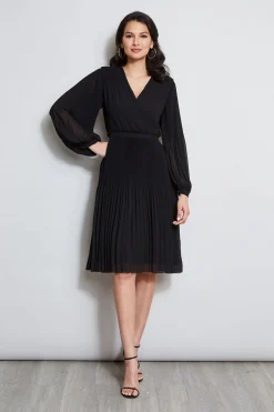 Elie Tahari Dresses & Jumpsuits|Long Sleeve Dresses-Mock Wrap Pleated Dress