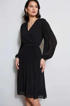 Elie Tahari Dresses & Jumpsuits|Long Sleeve Dresses-Mock Wrap Pleated Dress
