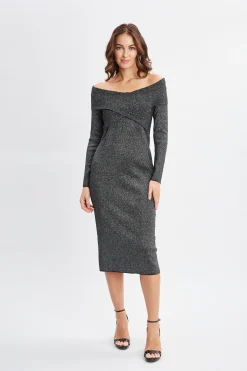 Elie Tahari Dresses & Jumpsuits-Off Shoulder Metallic Sweater Dress