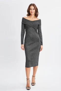 Elie Tahari Dresses & Jumpsuits-Off Shoulder Metallic Sweater Dress
