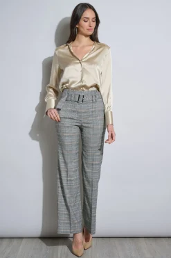 Elie Tahari Bottoms-Plaid Belted Pant