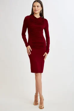 Elie Tahari Dresses & Jumpsuits|Long Sleeve Dresses-Pleat Detail Matte Jersey Dress