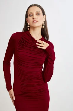 Elie Tahari Dresses & Jumpsuits|Long Sleeve Dresses-Pleat Detail Matte Jersey Dress