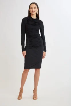 Elie Tahari Dresses & Jumpsuits|Long Sleeve Dresses-Pleat Detail Matte Jersey Dress