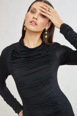 Elie Tahari Dresses & Jumpsuits|Long Sleeve Dresses-Pleat Detail Matte Jersey Dress