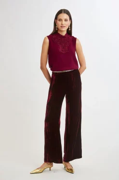 Elie Tahari Bottoms|Suiting-Plisse Velvet Fluid Pant