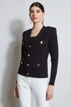 Elie Tahari Tops & Sweaters-Rib Button Sweater