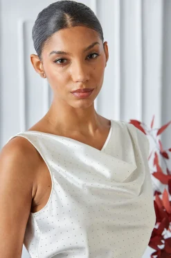 Elie Tahari Tops & Sweaters-Satin Crystal Cowl Top