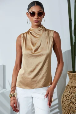 Elie Tahari Tops & Sweaters-Satin Draped Neck Top