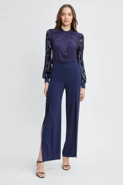 Elie Tahari Tops & Sweaters-Sequin Sleeve Twist Neck Knit