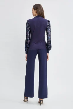 Elie Tahari Tops & Sweaters-Sequin Sleeve Twist Neck Knit