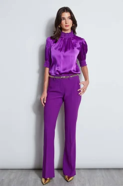 Elie Tahari Tops & Sweaters|Suiting-Short Sleeve Silk Satin Smocked Shirt