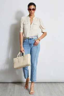 Elie Tahari Tops & Sweaters-Short Sleeve Silk Utility Shirt