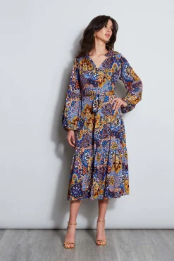 Elie Tahari Dresses & Jumpsuits|Long Sleeve Dresses-Silk Night Garden Midi Dress