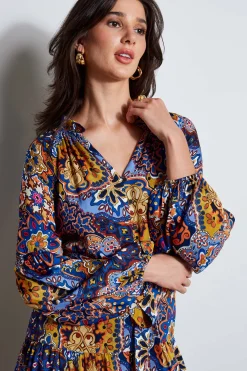 Elie Tahari Dresses & Jumpsuits|Long Sleeve Dresses-Silk Night Garden Midi Dress