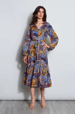 Elie Tahari Dresses & Jumpsuits|Long Sleeve Dresses-Silk Night Garden Midi Dress