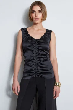 Elie Tahari Tops & Sweaters-Silk Satin Braid Ruched Top
