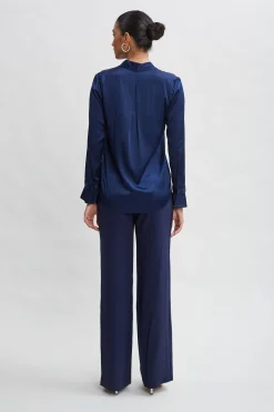 Elie Tahari Tops & Sweaters-Silk Satin Contour Neck Ruffle Cuff Shirt