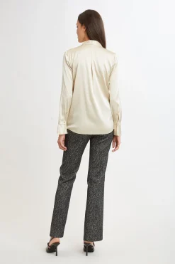 Elie Tahari Tops & Sweaters|Suiting-Silk Satin Contour Neck Ruffle Cuff Shirt