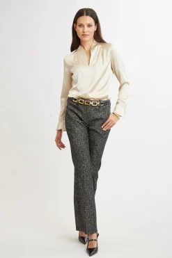 Elie Tahari Tops & Sweaters|Suiting-Silk Satin Contour Neck Ruffle Cuff Shirt