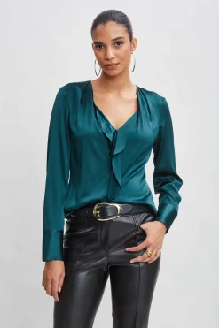 Elie Tahari Tops & Sweaters-Silk Satin Contour Ruffle Shirt