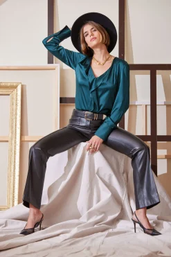 Elie Tahari Tops & Sweaters-Silk Satin Contour Ruffle Shirt