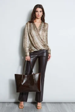 Elie Tahari Tops & Sweaters-Silk Satin Python Draped Shirt