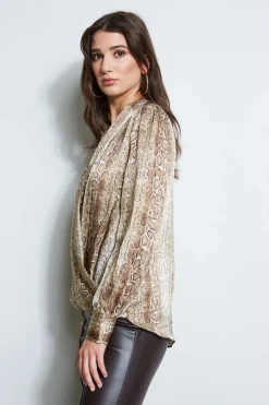 Elie Tahari Tops & Sweaters-Silk Satin Python Draped Shirt