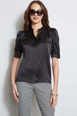 Elie Tahari Tops & Sweaters-Silk Satin Ruched Sleeve Shirt
