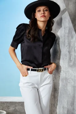 Elie Tahari Tops & Sweaters-Silk Satin Ruched Sleeve Shirt