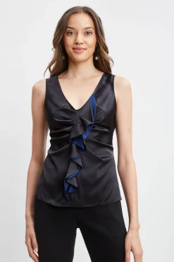 Elie Tahari Tops & Sweaters-Silk Satin Sleeveless Ruffle Top