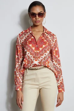 Elie Tahari Tops & Sweaters-Silk Tile Print Button Down Shirt