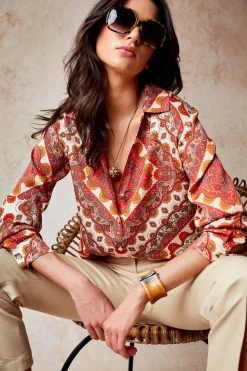 Elie Tahari Tops & Sweaters-Silk Tile Print Button Down Shirt
