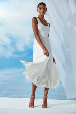 Elie Tahari Dresses & Jumpsuits|Sleeveless Dresses-Sleeveless Contour Pleated Midi Dress