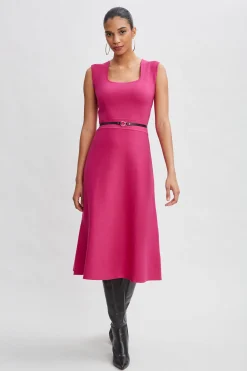 Elie Tahari Dresses & Jumpsuits|Sleeveless Dresses-Square Neck Belted Sweater Dress