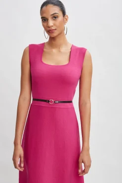 Elie Tahari Dresses & Jumpsuits|Sleeveless Dresses-Square Neck Belted Sweater Dress